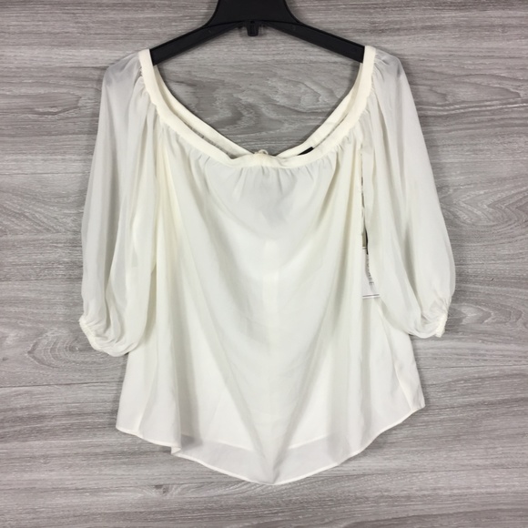 1.State Off the Shoulder Sheer Chiffon Blouse - Picture 4 of 8